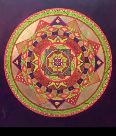 Gold and reds and black - a colourful pattern Mandala